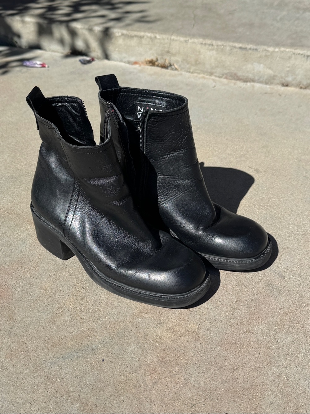 Nine West Black Leather Ankle Booties with Block Heel 6
